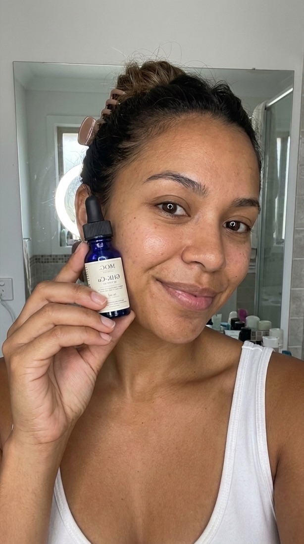Same creator after 30 days of daily use — visibly fresher, more even and glowing-looking skin
